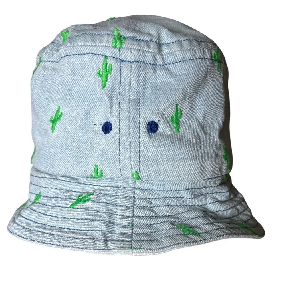 Boden Mini Kids‎ Bucket Hat Light Wash Denim Embroidered Cactus Size Medium